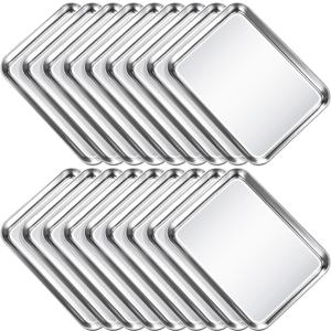 Potchen 18 Pcs Baking Sheet Pan Set Stainless Steel Cookie Sheet Small Toaster Oven Pans Tray Barbecue Grill Pan Rectangle Trays Oven Freezer Bakery, Non-stick, Easy Clean, 9 x 6.7 x 1 Inches