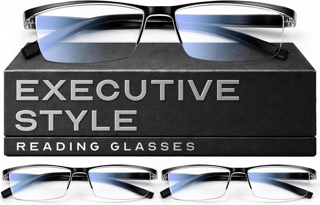 Gaoye 1.25 Executive Style Reading Glasses Men Durable Readers with Blue Light Filtering Comfortable Fit with TR90 Frames, 3 pack