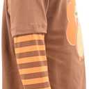 Unique Baby Boys Shirts for Kids and Toddlers Striped Layered Long Sleeve with Embroidery (Brown)