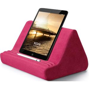 BZVV Soft Tablet Stand Pillow with Pocket,Adjustable 3 Viewing Angle,Lazy Holder for Bed Sofa,Compatible with iPads Tablets eReaders Smartphones Books Magazines (Rose Red)