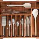 KitchenEdge Premium Silverware, Flatware and Utensil Organizer for Kitchen Drawers, Food-Safe Contract Grade, Expandable from 18 to 33 In, Natural Acacia