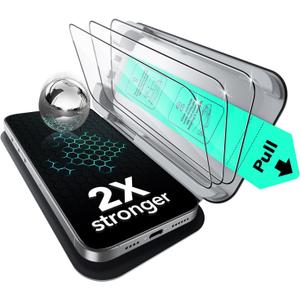 ESR 3 Pack for iPhone 15 Pro Screen Protector, Military Grade Shatterproof, 9H Hardness, Full Coverage Tempered Glass with UltraFit Tray