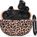 AIRSPO Case for Beats Studio Buds/Beats Studio Buds Plus Case Cover 2021/2023 Silicone Floral Printed Protective Beats Studio Buds Earbuds Headphones Case Cover Skin with Keychain (Khaki/Leopard)