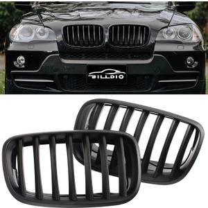 ABS E70 Grill,Front Kidney Grille Compatible with 2007-2014 X5 E70 X6 E71 (Single slats Matte black Grills, 2-pc Set)