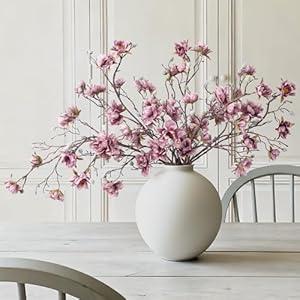 HyeFlora 3PCS Artificial Magnolia Flowers Stems for Spring Decoration, Faux Purple Magnolia Branches with Buds, 34.5" Long Stems Floral Arrangement for Vase Pot Table Centerpiece Indoor Decor