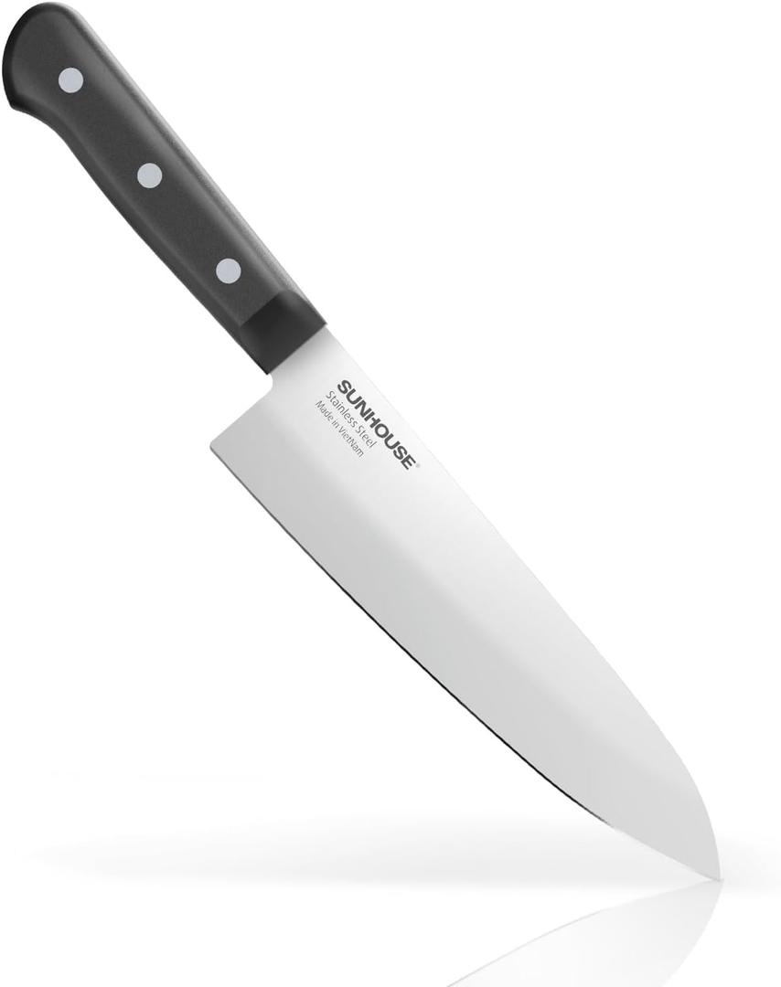 Sunhouse Chef Knife 7.5 Inch Ultra Sharp Kitchen Knife - High Carbon Stainless Steel, Ergonomic Non-Slip Handle, Apartment Essentials, Fathers Day Gift for Dad Husband Him