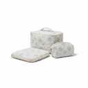 Makeup Bag Set, Quilted Makeup Bag, Large Floral Cosmetic Bag for Women, Cute Cotton Makeup Bags, Flower Travel Toiletry Organizer Bag (Blue Rose)