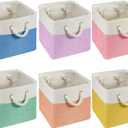 Geiserailie 6 Pcs 13 x 13 Inch Cube Storage Bins Fabric Storage Organizer Bins Foldable Cube Baskets with Sturdy Carry Handles Wicker Baskets for Home (Macaron Color)