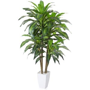 Artificial Plants,4FT Dracaena Tree Faux Plants with White Taper Planter,Tall Fake Plant for Indoor,Fake Tree for Home Decor Office Living Room Porch
