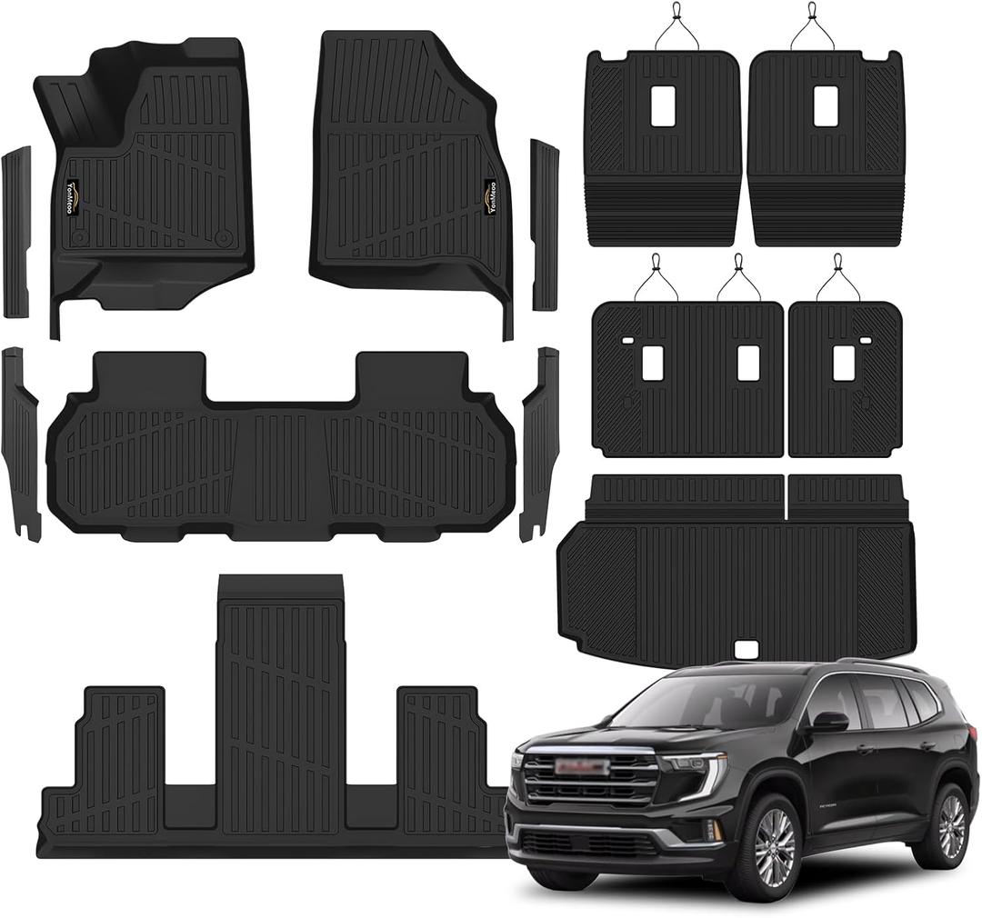 Floor Mats & Cargo Mat with Backrest Mat for Chevy Traverse 2024-2026
GMC Acadia 2024-2026 & Buick Enclave 2025-2026 (Only 7 Seat), Door Sill Guards, All Weather TPE Set Liner for Traverse, Black