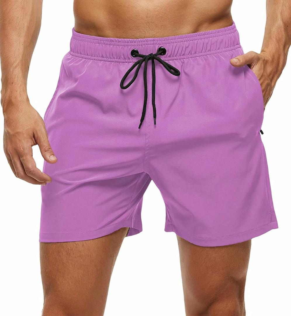 Tyhengta Men's Swim Trunks Quick Dry Beach Shorts with Zipper Pockets and Mesh Lining (36, Lilac)