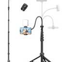 Phone Tripod Stand, 85" Tall Cellphone Tripod for iPhone with Gooseneck Remote, Flexible Portable Phone Stand for Recording, Compatible with iPhone 14 13 12 pro Android Camera (Black)