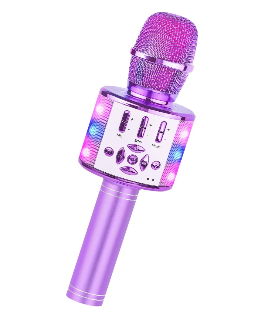 Amazmic Toys for Girls, Kids Karaoke Microphone Toddler Microphone for Kids with Lights, for Girls, Birthday New Year Party Boys Toy Age 3 4 5 6 7 8+(Light Purple)