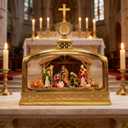 Christmas Snow Globes, 11.4" Nativity Glitter Water Lantern with Song, 6H Timer Battery & USB Powered Music Box for Christmas Decorations Indoor (Gold 31)