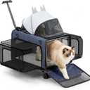 3-Sided Expandable Pet Cat Carrier with Wheels & Hammock, 24-Inch Soft-Sided Portable Rolling Pet Carrier for Large Cats, Medium & Small Dogs, Detachable for Travel, Camping, Outdoor Walks