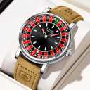 Mens Watches,Unique Roulette Style Quartz Analog Watch,45MM Big Face Alloy Waterproof Glowing Watch for Men,Exquisite and Durable Leather Strap,Casual Fashionable Men's Wrist Watches