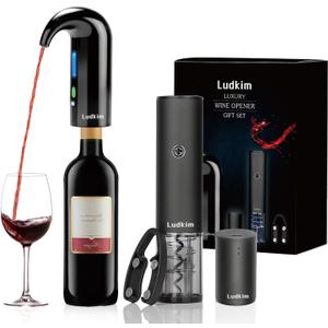 Rechargeable Electric Wine Opener Gift Set | Electric Wine Aerator Dispenser, Electric Wine Corkscrew, Automatic Wine Saver Vaccum Pump, Foil Cutter | 4-in-1 Cordless Wine Bottle Opener Gift Set