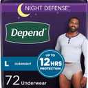 Depend Night Defense Adult Incontinence Underwear for Men, Disposable, Overnight, Large, Grey, 72 Count, Packaging May Vary