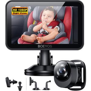 Baby Car Mirror - Baby Car Camera 4.3 inch HD 1080P - Rear Facing Car Baby Monitor with Night Vision - Adjustable View Angle, Easy Setup, Safety for Infants - Black