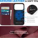 SHIELDON Genuine Leather Case Wallet for iPhone 17 Pro 5G 6.3" | RFID Blocking Credit Card Holder | Magnetic Closure | Folio Cover | Kickstand | TPU Soft Phone Shell 2025 | Wine Red