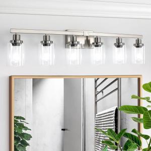 Bathroom Vanity Light, 6-Light Nickel Modern Matte Wall Sconce Lighting with Clear Glass Shade, Wall Lights,Bath Vintage Wall Mounted Lamps for Mirror Bedroom Living Room Bathroom Vanity Light, 6-Light Nickel Modern Matte Wall Sconce Lighting with Clear Glass Shade, Wall Lights,Bath Vintage Wall Mounted Lamps for Mirror Bedroom Living Room