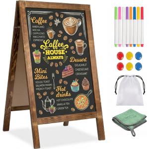 Double-Sided A-Frame Chalkboard Sign 40x20, Magnetic Sidewalk Sign with Solid Pine Wood Frame, Large Chalkboard Easel Menu Board for Restaurants, Cafes, Weddings & Outdoor Display with Accessories