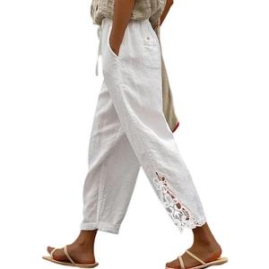 Acelitt Women Casual Lightweight Drawstring Elastic Waist Pants with Pockets White S