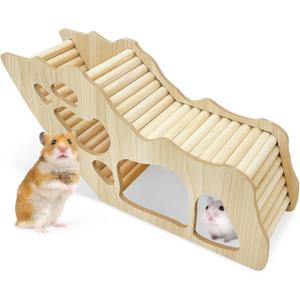 PINVNBY Hamster Climbing Ladder and Tunnel Hideout Wooden Hamster Climbing Toy Cage Decor Accessories for Gerbil Mice or Other Small Animals (Maze Tunnel)