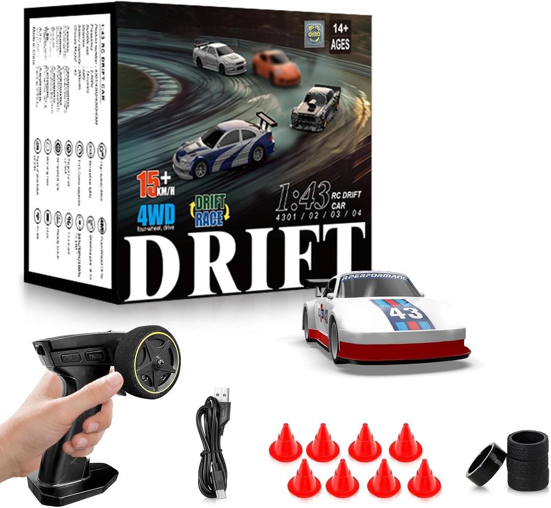 RC Drift car, 1/43 Mini Rc Drift car with Gyroscope, 2.4GHz Full Proportional Remote control Cars, 4WD High Speed Racing with Lights, Racing Tires, Model Cars Gift for Adults, Kids, Boys, Girls