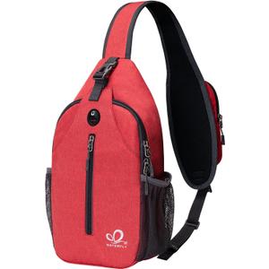 WATERFLY Crossbody Sling Backpack Sling Bag Travel Hiking Chest Bag Daypack (Red)