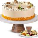 Marble & Acacia Wood Cake Stand - 11 Inch Round Cake Display for Weddings, Birthdays & Parties - Dessert Stand for Cakes, Muffins, Pastries, Bread - Kitchen Dcor - White Marble Top