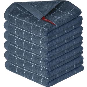 Artoid Mode Checkered Designed Cotton Grey Terry Kitchen Dish Cloths, 12x12 Inch Soft Absorbent Quick Drying Cleaning Kitchen Rags Set of 6