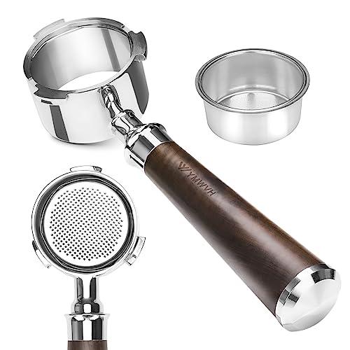 51mm Bottomless Portafilter 3 Ears, YMWVH Professional Espresso Portafilter 51mm for De-longhi EC680, EC685 & EC885 Espresso Machine, Stainless Steel Basket and Walnut Handle