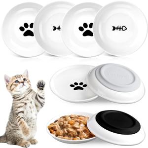 4 Pcs Cat Food Bowl Anti Beard Fatigue Cat Dishes with Nonslip Silicone Bottom Beard Friendly Ceramic Shallow Wide Kitten Plates for Food Water Indoor Small Dog Animals Pets Feeding