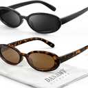 DANAMY Sunglasses Womens Retro Oval Sunglasses for Women Men Fashion Small Oval Sun Glasses 90s Vintage Driving Shades (A1 Black+leopard Frame-brown Lens)