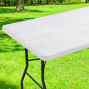 Smiry Rectangle Table Cloth Cover, Waterproof Elastic Fitted Picnic Tablecloth for 5 Foot Tables, Wipeable Flannel Backed Vinyl Tablecloths for Camping, Dining, Outdoor (Grey & White, 36" x 60")
