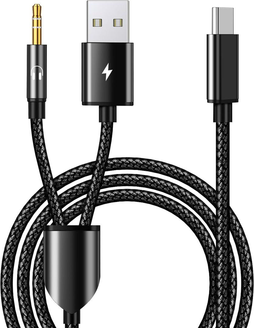 USB C to 3.5mm Aux Audio Cable, 2 in 1 USB C to 3.5mm Car Stereo Aux Headset Jack Cable with PD 18W USB C Charging Compatible with iPhone 17/16/16e/15 Plus/Pro Max/Air, Galaxy S25/S24/S23, Pixel 9/8