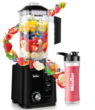 Mueller DuraBlend, 10-Speed 3.0hp Professional Series Blender - Pulse Mode and Ice Crushing Powerful Motor, Smoothie Blender, 74 Oz, 6 Stainless Steel Blades, Blend, Chop, Grind, with Smoothie Bottle