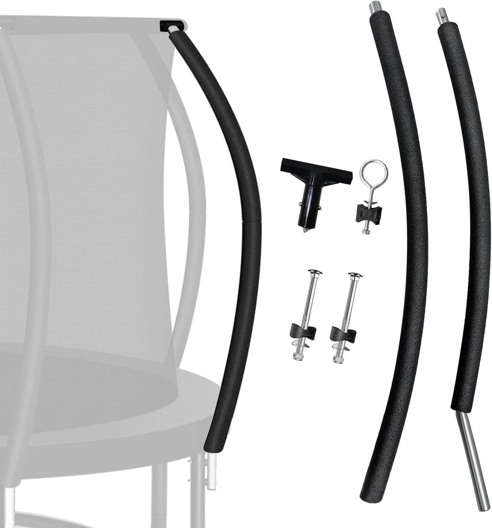 Trampoline Curved Pole Replacement, Universal Curved Enclosure Pole for 10-16ft Frame, with Plastic T Connector, Mounting Hardware, Foam Cover