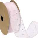 PATIKIL Organza Star Ribbon Wired, 1.6 Inch Wide 20 Yards Christmas Tree Print Sheer Glitter Ribbon for Gift Wrapping Garland Bouquet Ornaments Party Decorations, Light Pink