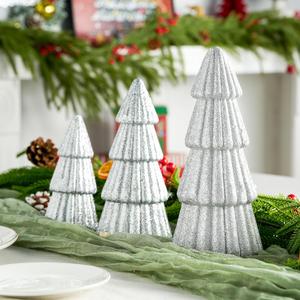 3Pcs Artificial Christmas Tree Decorations Glittering Foam Tabletop Xmas Tree Modern Christmas Centerpiece Decor for for Table Mantel Home Holiday Party Decor(Silver)