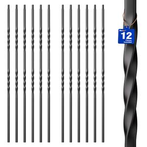 Wrought Iron Hollow Balusters - Deck Spindles Stair Railing Indoor,Stair Double Twist Hollow Iron Baluster Stair spindles, for Staircase Interior(12 Pack Black)