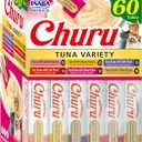 INABA Churu Cat Treats, Grain-Free, Lickable, Squeezable Creamy Pure Cat Treat/Topper, 60 Servings, Tuna Variety Box (0.5 Ounce (Pack of 60)) Exp: 01/01/27