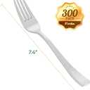 FOCUSLINE 300 Pack Disposable Silver Plastic Forks, Solid and Durable Plastic Cutlery Forks, Heavy Duty Disposable Utensil Silverware for Catering, Parties, Dinners, Weddings