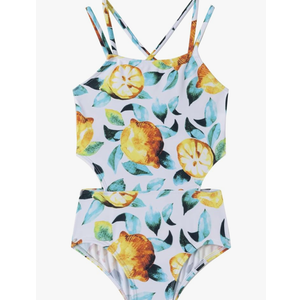 LIZENS Girls' One Piece Leopard Swimwear Cut Out Spaghetti Straps Swimsuit Floral Beach Bathing Suit for Girls Toddler Kids