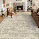 Madane 5x7 Area Rugs for Living Room, Washable Vintage Neutral Rug with Non-Slip Backing, Soft Floral Print Throw Rugs Floor Low Pile Carpet for Bedroom Dining Room Farmhouse (5 x 7, Beige/Brown)