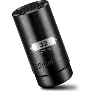 BLACKROBOT 32 mm 12-Point Deep Impact Socket, 1/2 Inch Drive, Metric, Cr-V Steel With Black Manganese Phosphate Coating