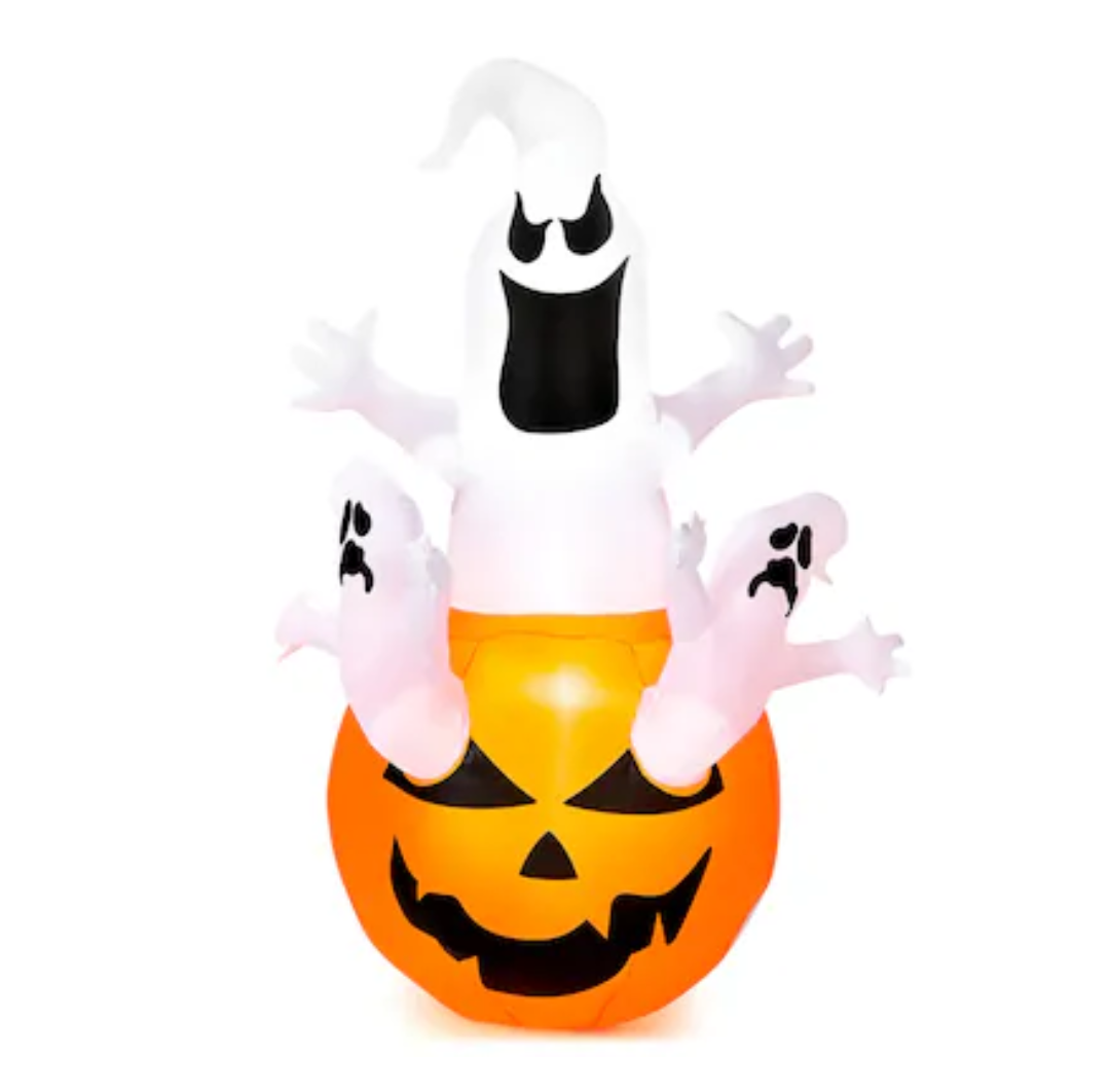 WELLFOR 6-Ft Cute Ghost In Pumpkin Inflatable Outdoor Halloween Decoration