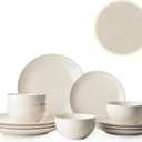 Plates and Bowls Sets, 12 Pieces Modern Stoneware Dinnerware Set for 4 Kitchen Dinner Set Ceramic Dishware Dishes Set Microwave and Dishwasher Safe (White)