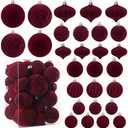 Celltestria 28PCS Velvet Christmas Balls Ornaments, Flocked Shatterproof Burgundy Xmas Tree Hanging Decoration Plastic Ball Set Bulk Ornament for Winter Trees Holiday Party Home Wreath Decor